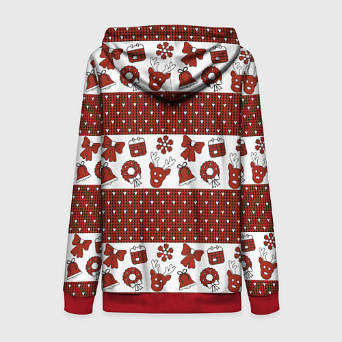 Женская толстовка на молнии Новогодний паттерн / 3D-Красный – фото 2