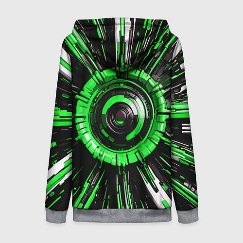 Женская толстовка на молнии Чёрно-зелёная сфера киберпанк / 3D-Меланж – фото 2