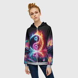 Толстовка на молнии женская Инь янь - неоновый космос, цвет: 3D-меланж — фото 2