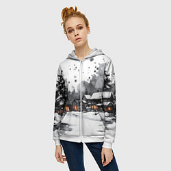 Толстовка на молнии женская Белый заснеженный город, цвет: 3D-белый — фото 2