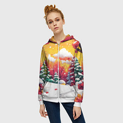 Толстовка на молнии женская Красно-желтые елочки, цвет: 3D-белый — фото 2