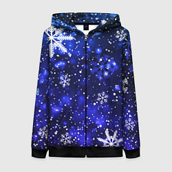 Толстовка на молнии женская Новогодние узорчатые снежинки, цвет: 3D-черный