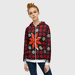 Толстовка на молнии женская Красно-белые звёзды на чёрном фоне, цвет: 3D-белый — фото 2