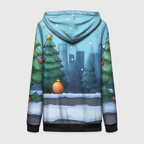 Женская толстовка на молнии Елки и елочные игрушки / 3D-Черный – фото 2
