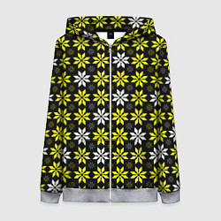 Толстовка на молнии женская Жёлто-белые звёзды на чёрном фоне, цвет: 3D-меланж