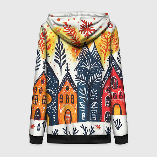 Женская толстовка на молнии Разноцветные новогодние дома / 3D-Черный – фото 2