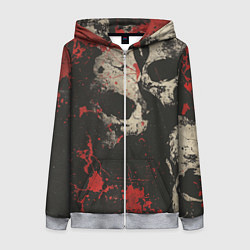 Толстовка на молнии женская Силуэты черепов на гранжевом фоне, цвет: 3D-меланж