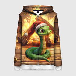 Женская толстовка на молнии Зеленая новогодняя змея 2025 года