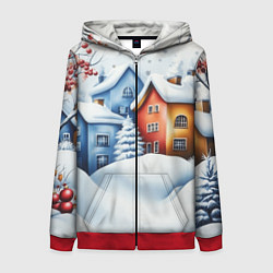 Женская толстовка на молнии Зимний новогодний городской пейзаж