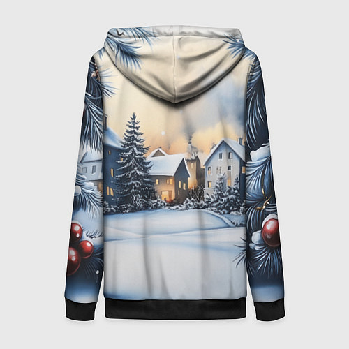 Женская толстовка на молнии Зимний снежный двор / 3D-Черный – фото 2