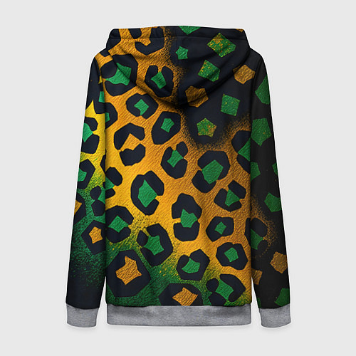 Женская толстовка на молнии Зеленые и золотые пятна леопарда / 3D-Меланж – фото 2