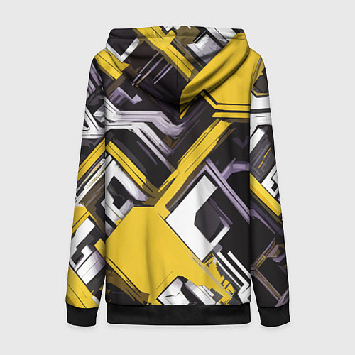 Женская толстовка на молнии Бело-жёлтый техно паттерн на чёрном фоне / 3D-Черный – фото 2
