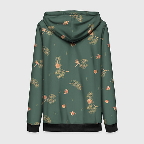 Женская толстовка на молнии Сосновые ветки и шишки / 3D-Черный – фото 2