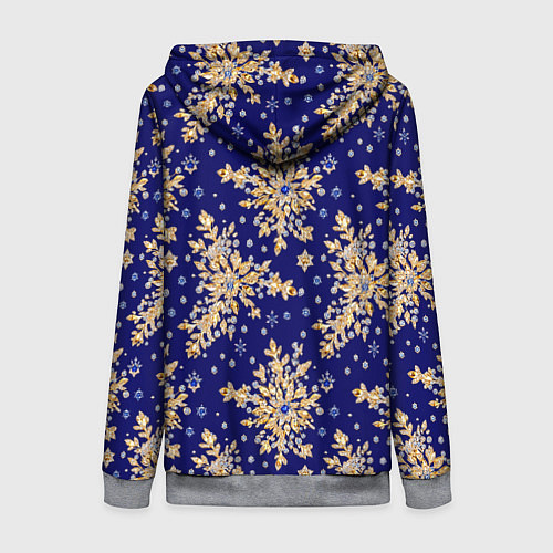 Женская толстовка на молнии Золотые снежинки на синем шелке / 3D-Меланж – фото 2