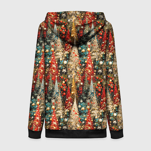 Женская толстовка на молнии Новогодний еловый лес / 3D-Черный – фото 2