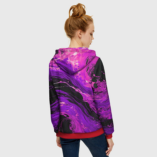Женская толстовка на молнии Фиолетовые брызги на чёрном фоне / 3D-Красный – фото 4