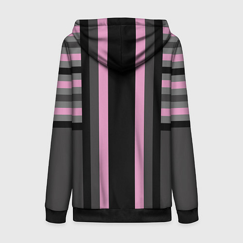 Женская толстовка на молнии Розово серый полосатый узор / 3D-Черный – фото 2