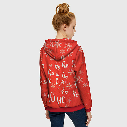 Женская толстовка на молнии Новый год ho ho ho / 3D-Красный – фото 4