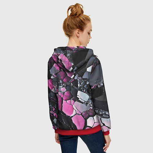 Женская толстовка на молнии Чёрно-розовый камень / 3D-Красный – фото 4
