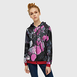 Толстовка на молнии женская Чёрно-розовый камень, цвет: 3D-красный — фото 2
