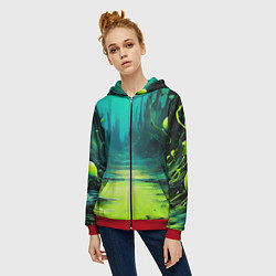 Толстовка на молнии женская Зелёная кислотная абстракция, цвет: 3D-красный — фото 2