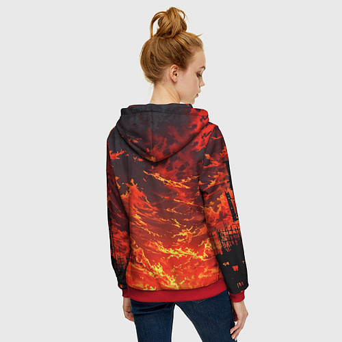 Женская толстовка на молнии Багровый огненный закат / 3D-Красный – фото 4