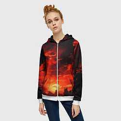 Толстовка на молнии женская Багровый апокалиптический закат, цвет: 3D-белый — фото 2