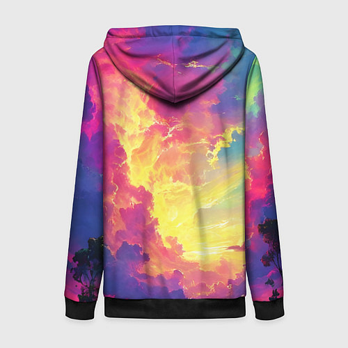 Женская толстовка на молнии Розовые облака на синем небе / 3D-Черный – фото 2