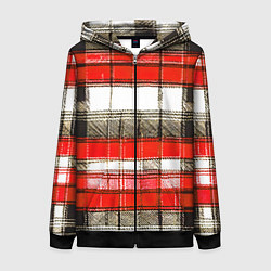 Толстовка на молнии женская Чёрные полосы на красно-белом фоне, цвет: 3D-черный