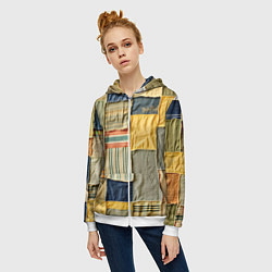 Толстовка на молнии женская Пэчворк в желтых оттенках, цвет: 3D-белый — фото 2