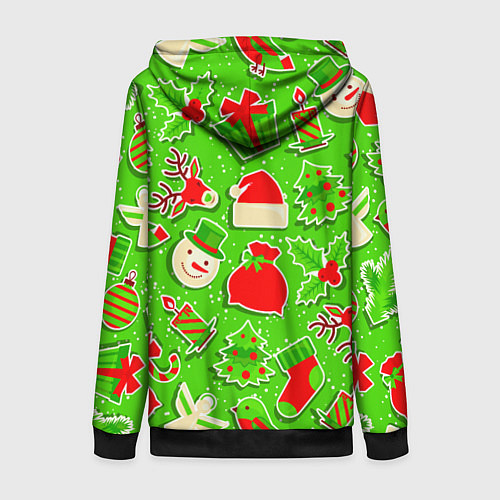 Женская толстовка на молнии Новогоднее настроение паттерн / 3D-Черный – фото 2