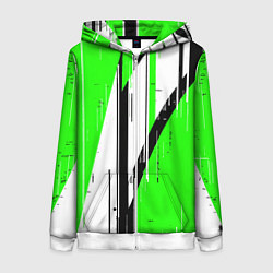 Толстовка на молнии женская Black and white vertical stripes on a green backgr, цвет: 3D-белый