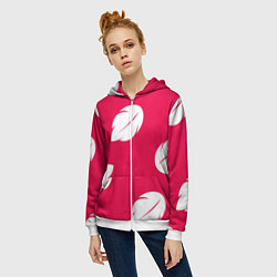 Толстовка на молнии женская Тестура платья Лило с листьями, цвет: 3D-белый — фото 2