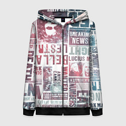 Толстовка на молнии женская Паттерн газеты - Гарри Поттер Сириус Блэк и Люциус, цвет: 3D-черный