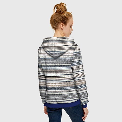 Женская толстовка на молнии Светлый бежевый с синим текстурированные полосы / 3D-Синий – фото 4