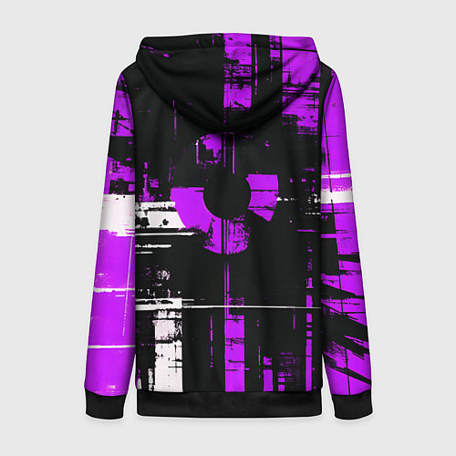 Женская толстовка на молнии Фиолетово-белый гранж на чёрном фоне / 3D-Черный – фото 2