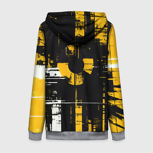 Женская толстовка на молнии Жёлто-белый гранж на чёрном фоне / 3D-Меланж – фото 2