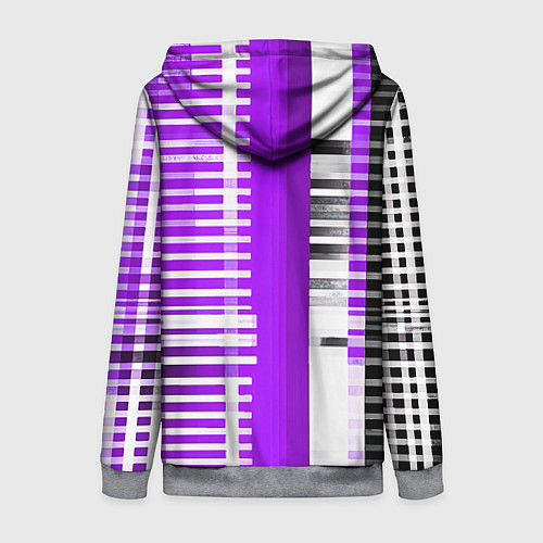 Женская толстовка на молнии Белые полосы на чёрно-фиолетовом фоне / 3D-Меланж – фото 2