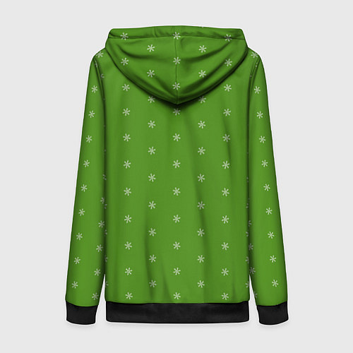 Женская толстовка на молнии Снежинки на зеленом / 3D-Черный – фото 2