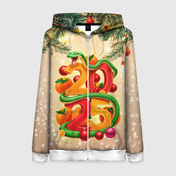 Толстовка на молнии женская Веселая змея 2025, цвет: 3D-белый