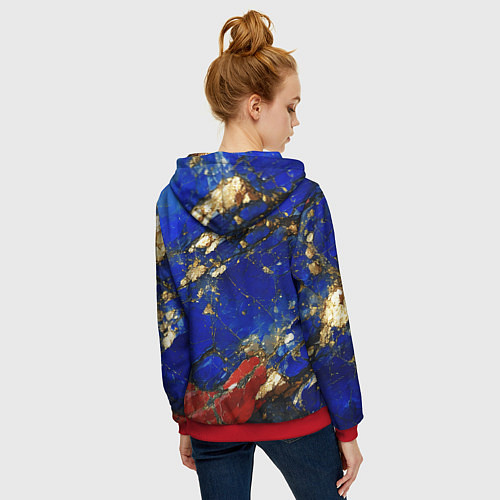 Женская толстовка на молнии Золотой и красный минерал в синем камне / 3D-Красный – фото 4