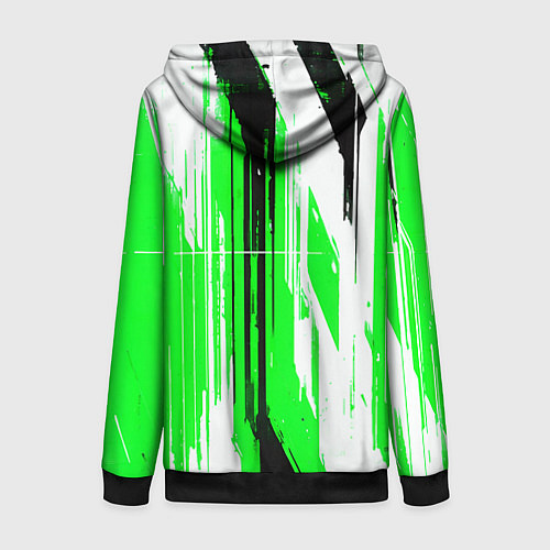 Женская толстовка на молнии Вертикальные чёрно-белые линии на зелёном фоне / 3D-Черный – фото 2