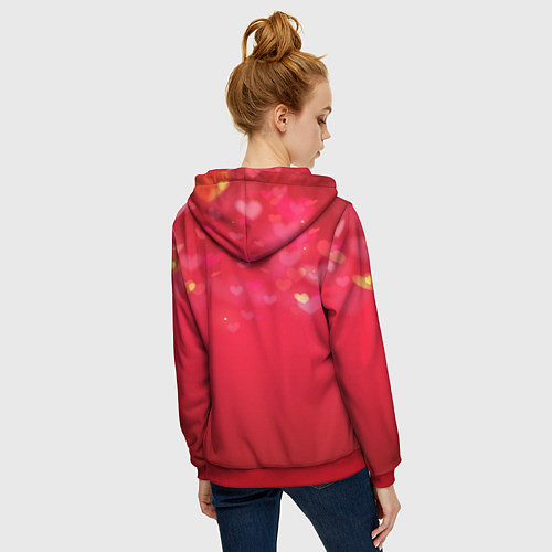 Женская толстовка на молнии Красный градиент с падающими сердечками / 3D-Красный – фото 4