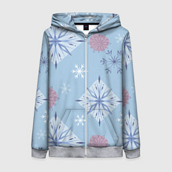 Толстовка на молнии женская Снежинки Эльзы, цвет: 3D-меланж