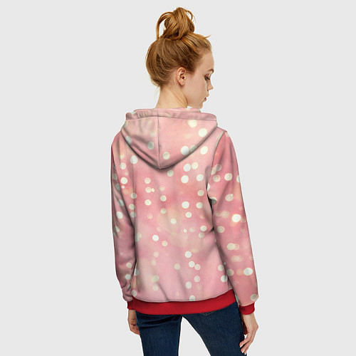 Женская толстовка на молнии Сияние праздничных огоньков на розовом фоне / 3D-Красный – фото 4