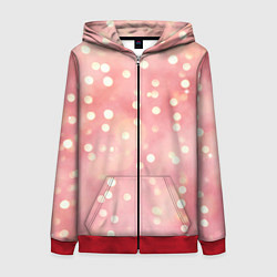 Толстовка на молнии женская Сияние праздничных огоньков на розовом фоне, цвет: 3D-красный