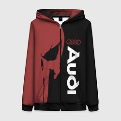 Толстовка на молнии женская Audi и череп, цвет: 3D-черный