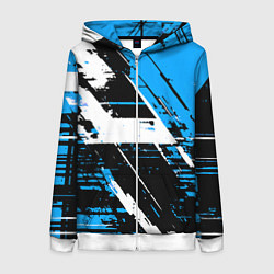 Толстовка на молнии женская Diagonal black and white stripes on a blue backgro, цвет: 3D-белый