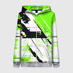 Женская толстовка на молнии Diagonal black and green stripes on a white backgr