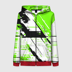 Толстовка на молнии женская Diagonal black and green stripes on a white backgr, цвет: 3D-красный